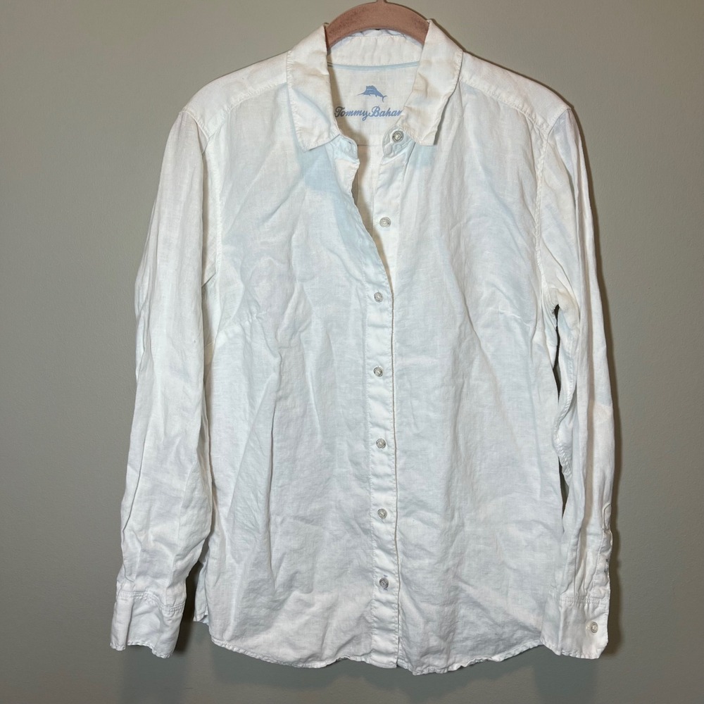 Tommy Bahama Women's White 100% Linen Long Sleeve Button Up Shirt Size Small